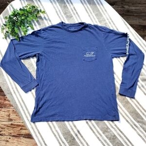 Vineyard Vines distressed writing long sleeve tee in navy Size M Medium shirt
